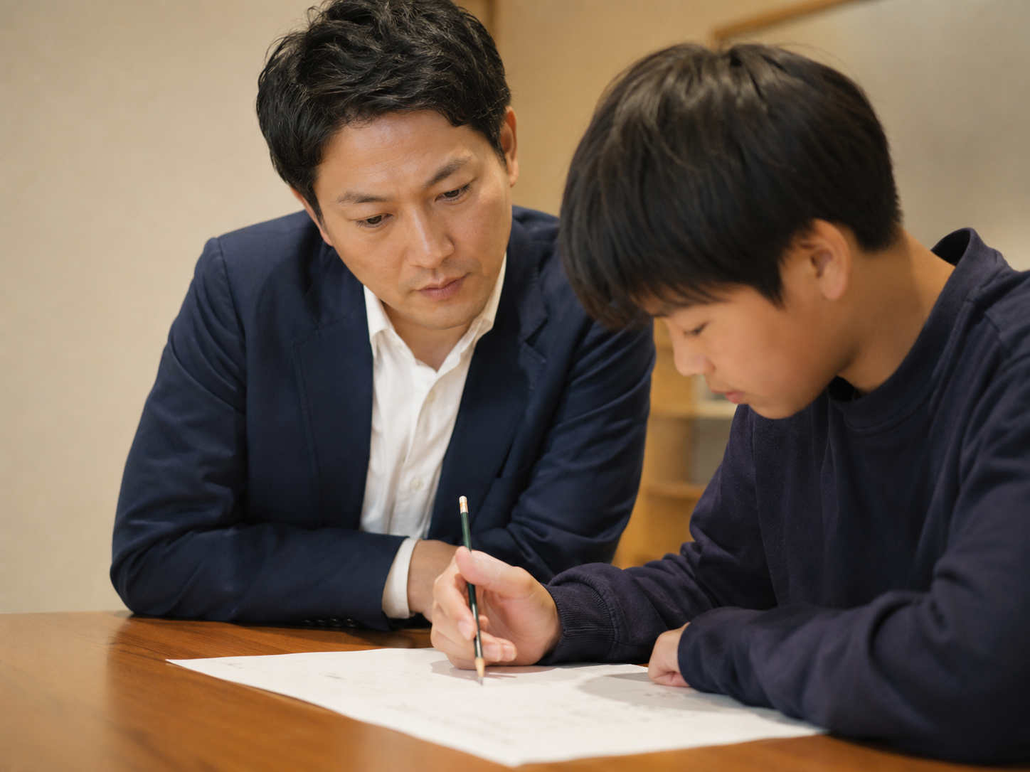 塾長が生徒の思考プロセスを観察している様子