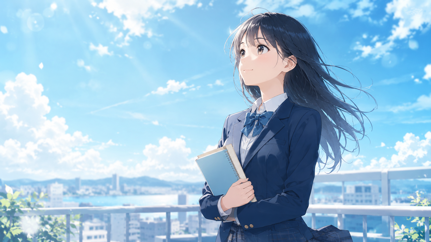 未来に向かう女子高生のアニメ調ビジュアル
