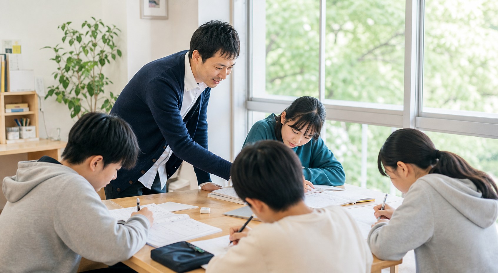 自然光の入る明るい教室で学習している様子（イメージ）