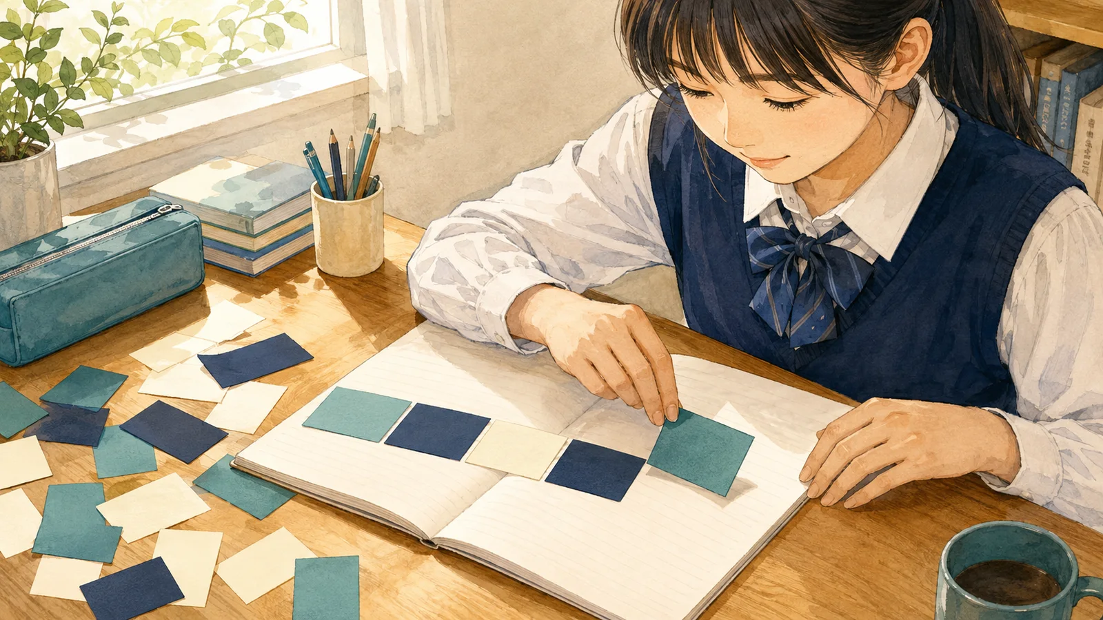 日本語の文を英語の語順に並べ替えている中学生