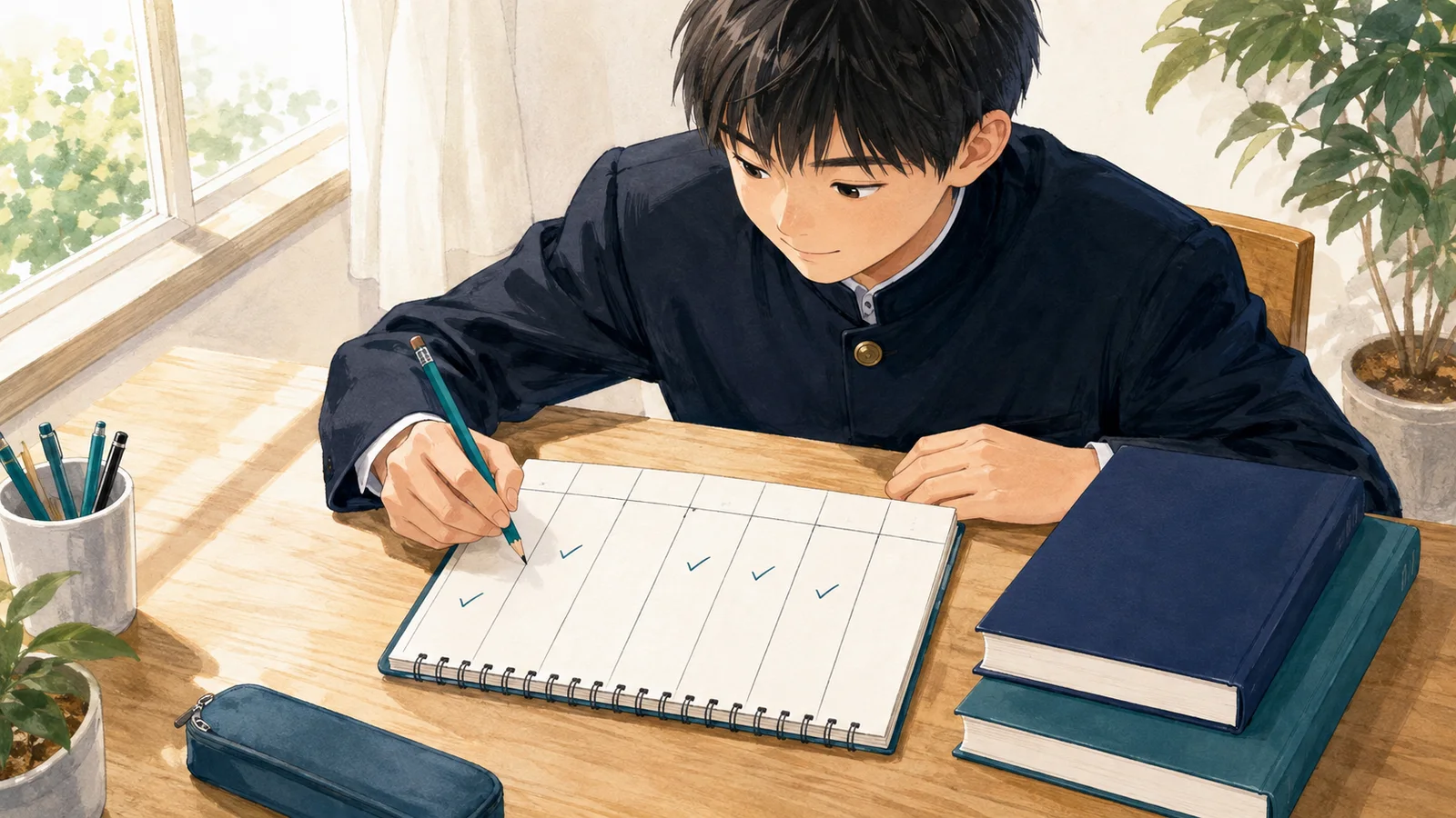 高校受験に向けて英語と数学の最初の7日間の計画を立てる中学3年生