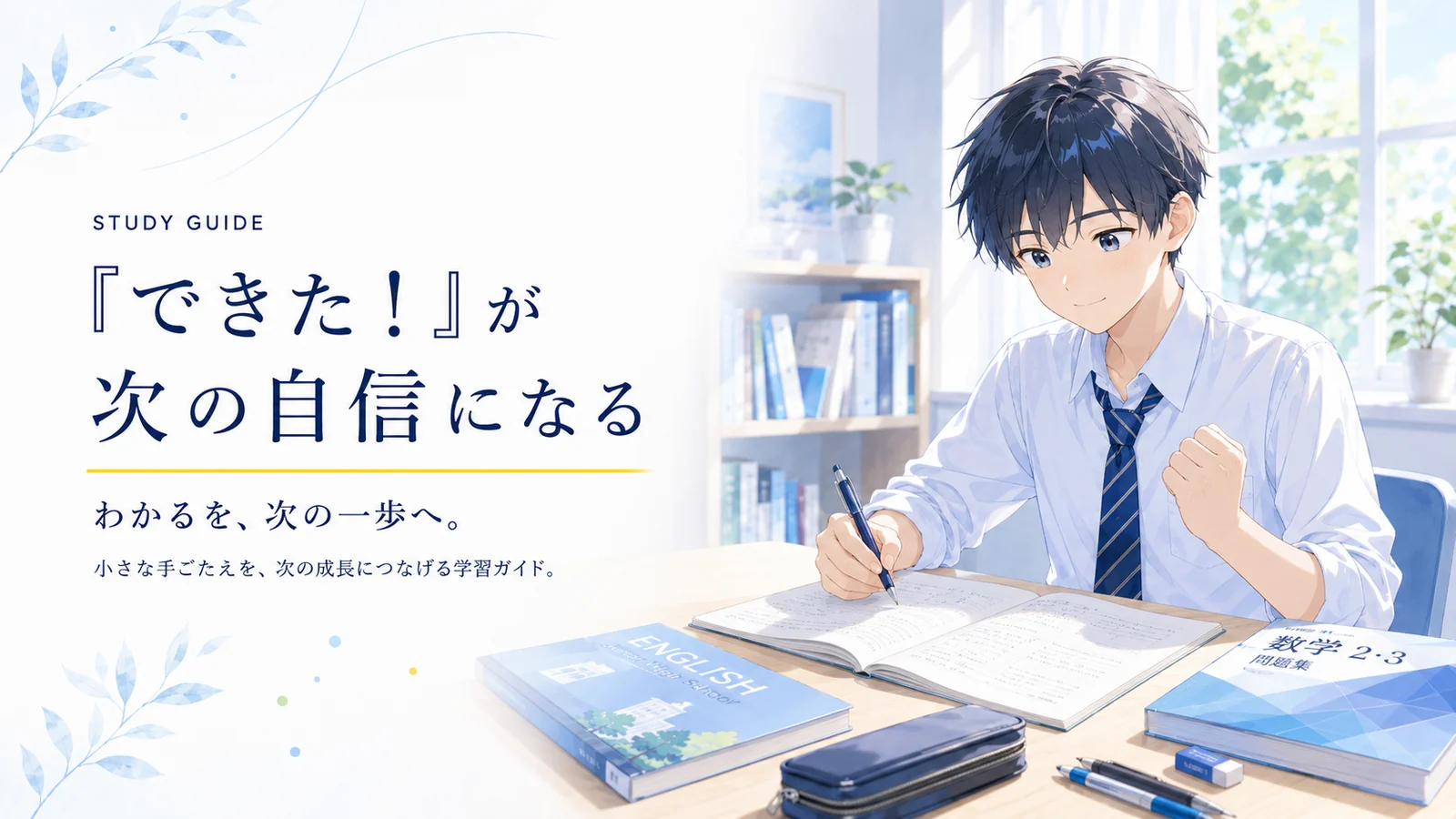 問題を理解できた手ごたえから自信を感じている中学生